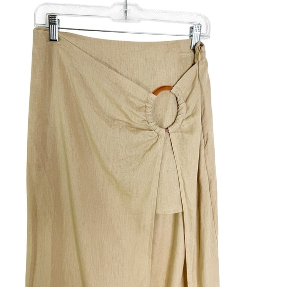 Zara 100% Linen Layered Mini Midi Skirt Tan Size S - Picture 8 of 14
